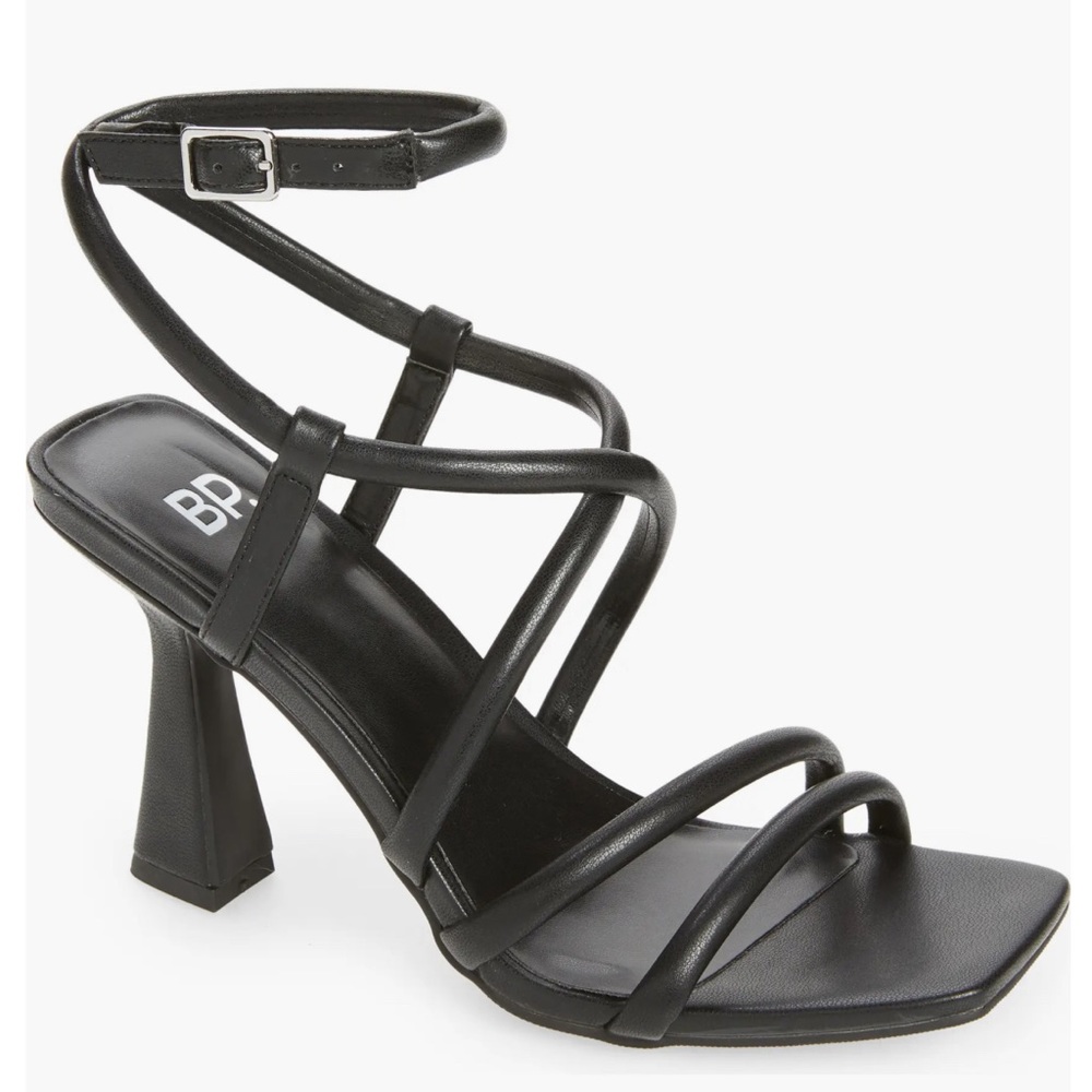 Nordstrom BP. Ashlyn Black  Square Toe Strappy Sandal Flared Triangular …